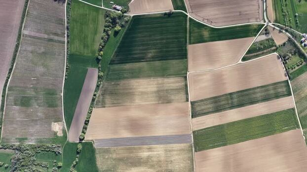 Aerial view of agricultural fields France.