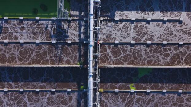 Aerial view of sewage treatment works in Camberley United Kingdom. Aerial view of sewage treatment works in Camberley United Kingdom.