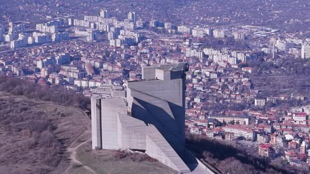 Aerial view of Founders of the Bulgarian State Monument Bulgaria.