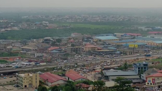 Aerial view of Magboro Akeran urban landscape Nigeria.