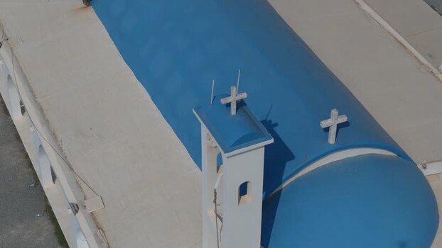Aerial view of a blue roofed church in Famagusta Northern Cyprus.
