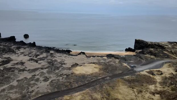Aerial view of Skardsvik Beach Iceland.