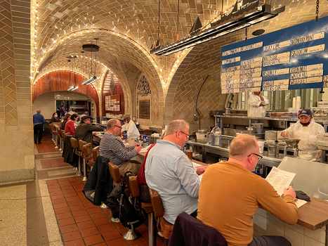 New York United States 14 May 2026 View of the Grand Central Oyster Bar and Restaurant interior with patrons seated at the counter under the iconic vaulted Guastavino tile ceiling.