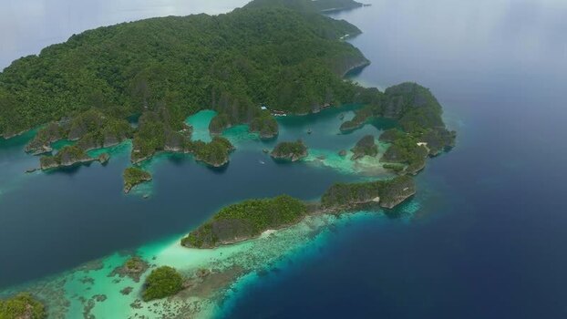 Aerial view of Piaynemo islands in Raja Ampat Indonesia.