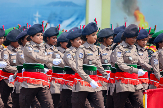 Dhaka Bangladesh 25 March 2026 View of uniformed women in crisp khaki and black marching in formation a vibrant display of national pride.