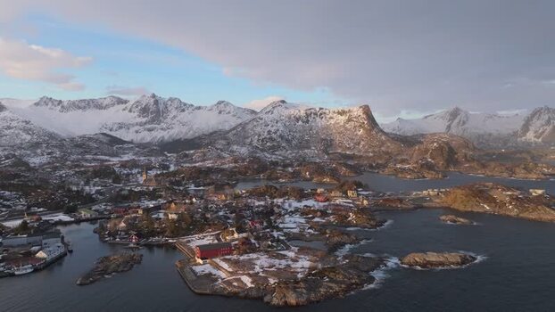 Aerial view of Lofoten islands in Vagan Municipality Norway.