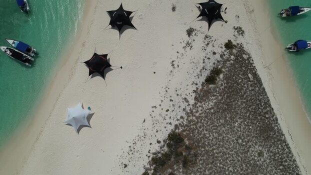 Aerial view of Los Roques archipelago sandbar Venezuela.