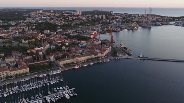 Aerial view of Pula harbor Croatia. Aerial view of Pula harbor Croatia.