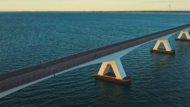 Aerial view of Zeeland Bridge in Zierikzee Netherlands.