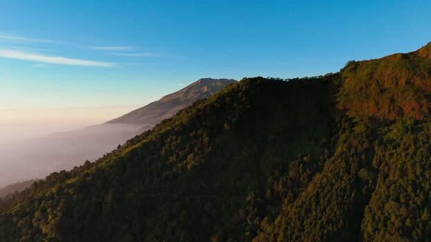 Aerial view of Mount Telomoyo and Mount Merbabu Indonesia.