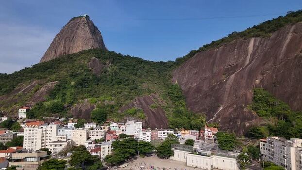 Aerial view of Sugarloaf Mountain and urban buildings Brazil.