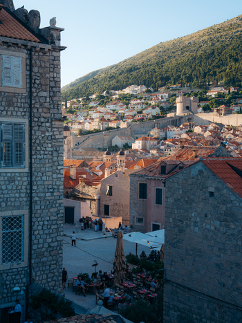 View of the historic Dubrovnik Old Town with its red tiled rooftops ancient stone walls and the Minceta Tower under a clear sky in Dubrovnik Dubrovnik Neretva County Croatia. View of the historic Dubrovnik Old Town with its red tiled rooftops ancient stone walls and the Minceta Tower under a clear sky in Dubrovnik Dubrovnik Neretva County Croatia.