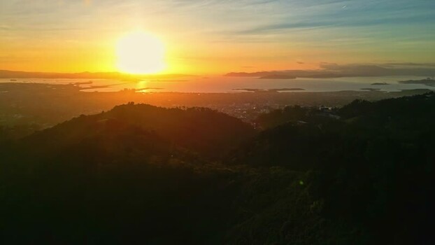 Aerial view of San Francisco Bay at sunset United States.
