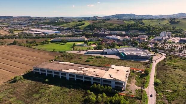 Aerial view of industrial area near Via Baraccola Italy.