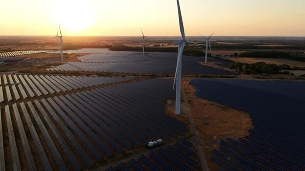 Aerial view of Chelveston solar and wind farm in United Kingdom. Aerial view of Chelveston solar and wind farm in United Kingdom.