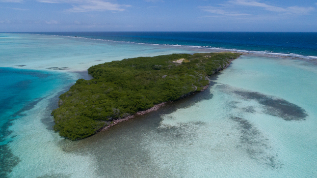 Aerial view of an island in the Los Roques archipelago surrounded by turquoise waters and a coral reef in Los Roques Dependencias Federales Venezuela. Aerial view of an island in the Los Roques archipelago surrounded by turquoise waters and a coral reef in Los Roques Dependencias Federales Venezuela.