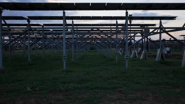 Aerial view of solar farm panels in Terrasini Italy.