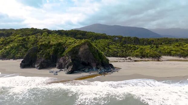 Aerial view of rock formation on beach New Zealand. Aerial view of rock formation on beach New Zealand.