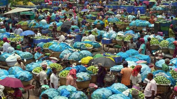 View of a busy mango market in Chapai Nawabganj Bangladesh.