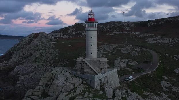 Aerial view of Faro de Punta Nariga in Malpica Spain.