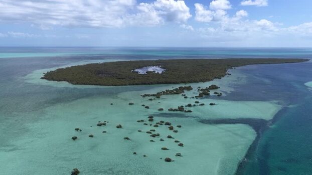Aerial view of Day s Gutter sand bank at Moreton Island Australia.