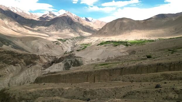 Aerial view of Khardung La mountain pass India.