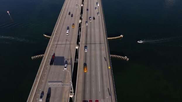 Aerial view of MacArthur Causeway bridge United States.