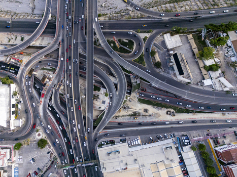 Aerial view of the complex highway interchange and urban infrastructure in Monterrey Nuevo Leon Mexico. Aerial view of the complex highway interchange and urban infrastructure in Monterrey Nuevo Leon Mexico.