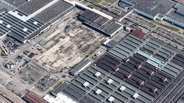 Aerial view of industrial buildings France.