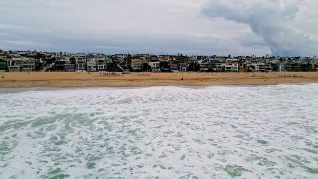 Aerial view of the beach and coastal houses United States.