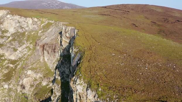 Aerial view of Tormore Island cliffs in County Donegal Ireland.