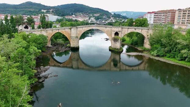 Aerial view of the historic Ponte Vella de Ourense Spain. Aerial view of the historic Ponte Vella de Ourense Spain.