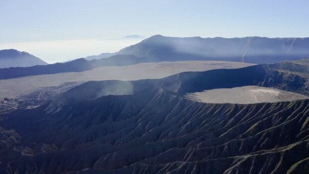 Aerial view of Mount Bromo volcano and the vast Sea of Sand Indonesia.