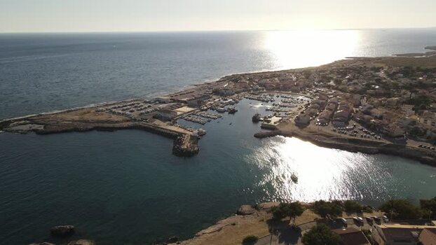 Aerial view of a coastal harbor and marina France. Aerial view of a coastal harbor and marina France.