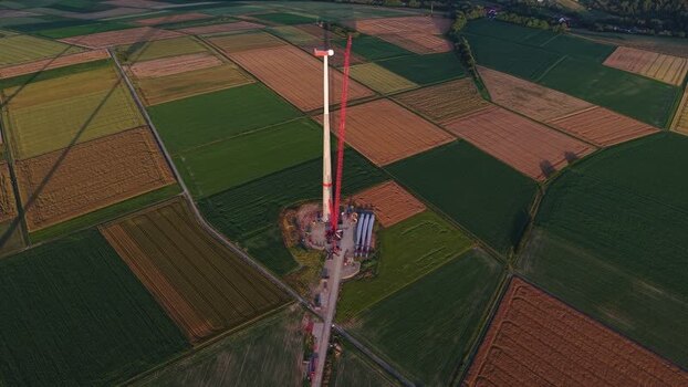 Aerial view of wind turbine construction in Hofgeismar Germany. Aerial view of wind turbine construction in Hofgeismar Germany.