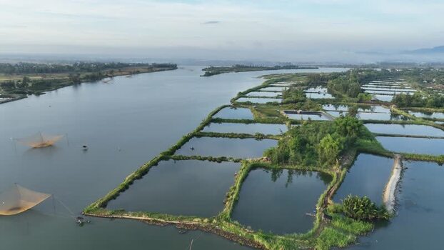 Aerial view of Thu Bon River fish ponds in Hoi An Vietnam. Aerial view of Thu Bon River fish ponds in Hoi An Vietnam.
