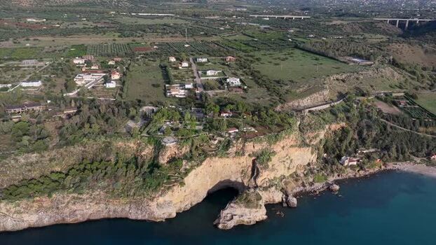 Aerial view of the coastal cliffs in Terrasini Italy.