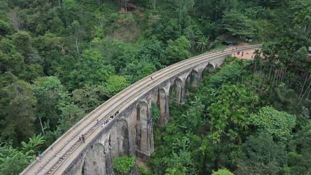 Aerial view of Nine Arches Bridge in Ambagollapathana Sri Lanka.