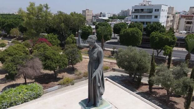 Aerial view of Liberty Statue in Nicosia Cyprus.