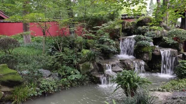 View of waterfall in Wuhou Temple garden China. View of waterfall in Wuhou Temple garden China.