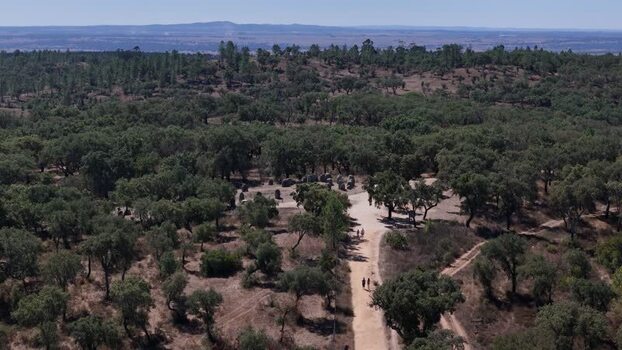 Aerial view of Almendres Cromlech in Portugal. Aerial view of Almendres Cromlech in Portugal.