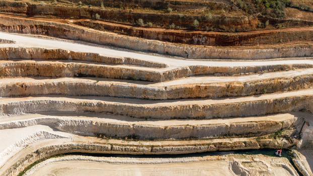 Aerial view of the terraced rock formations and deep quarry pit in Besenovo Vojvodina Serbia. Aerial view of the terraced rock formations and deep quarry pit in Besenovo Vojvodina Serbia.