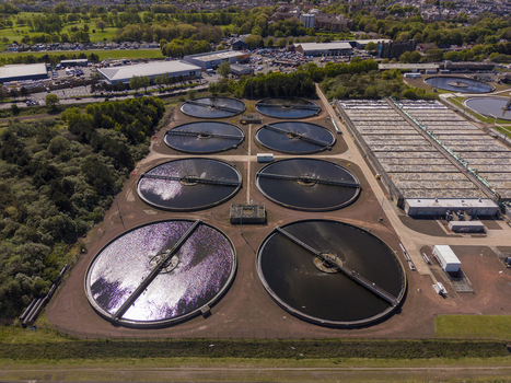 Edinburgh United Kingdom 06 May 2026 Aerial view of the Seafield Wastewater Treatment Works featuring large circular sedimentation tanks and industrial infrastructure under a clear sky. Edinburgh United Kingdom 06 May 2026 Aerial view of the Seafield Wastewater Treatment Works featuring large circular sedimentation tanks and industrial infrastructure under a clear sky.