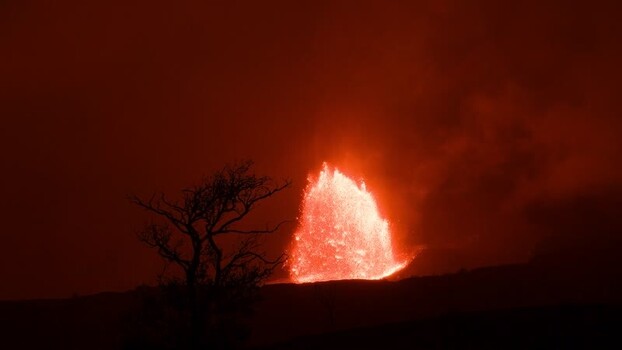 View of lava erupting from Halemaumau Crater United States.