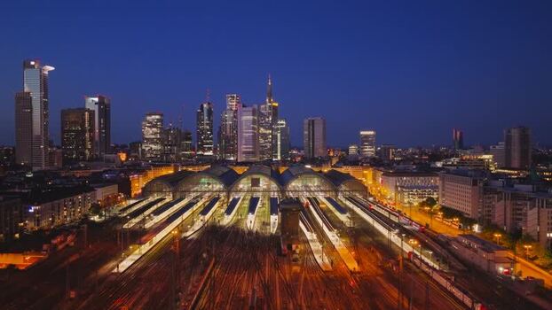 Aerial view of Hauptbahnhof and the city skyline Germany.