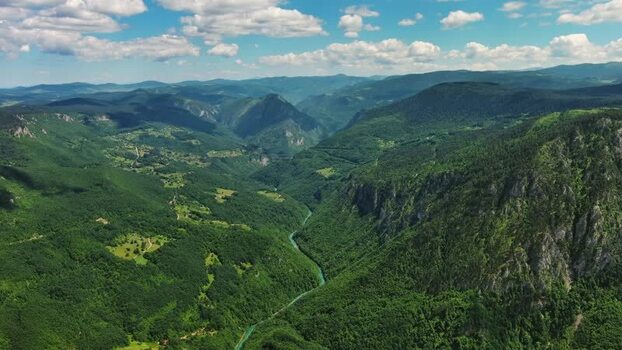 Aerial view of Tara River Canyon in Montenegro.