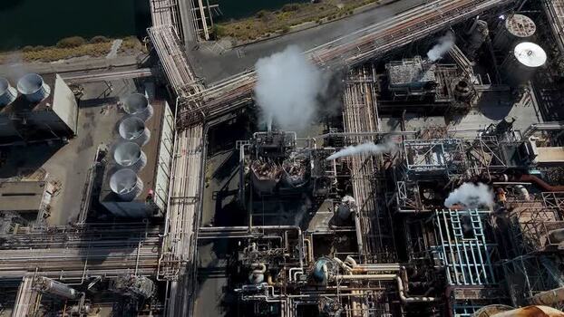 Aerial view of industrial refinery in Carson United States.