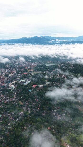 Aerial view of the misty city of Kandy Sri Lanka.