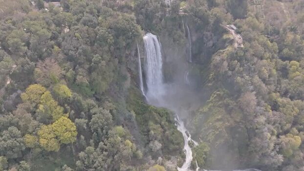 Aerial view of Marmore Falls in Terni Italy.