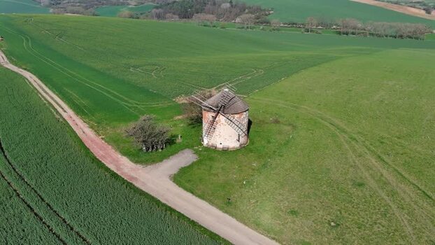 Aerial view of historic windmill in South Moravian Region Czechia.